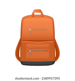 Schoolbag with pockets and straps. Vector fashionable school backpacks with clasps. Backpacks for teenagers for traveling, sack with zippers and handle for carrying. Leather urban haversack