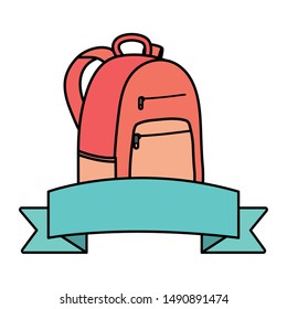 schoolbag with ribbon frame icon