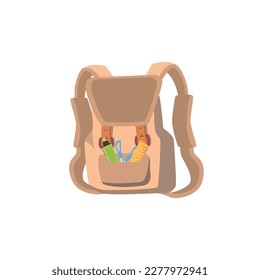 Schoolbag with school supplies in pocket, flat vector illustration isolated on white background. Backpack symbol for concept of education and learning.