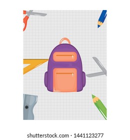 schoolbag with set of school supplies