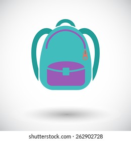 Schoolbag. Single flat icon on white background. Vector illustration.