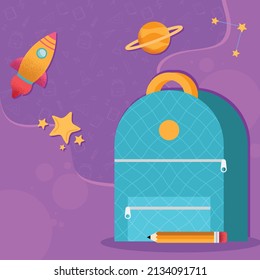 mochila de escuela con iconos de cohetes espaciales