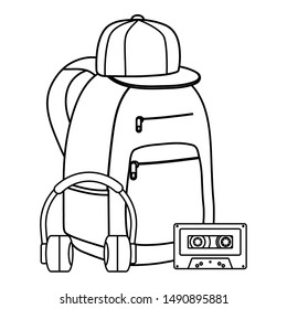 schoolbag with sport cap and cassette