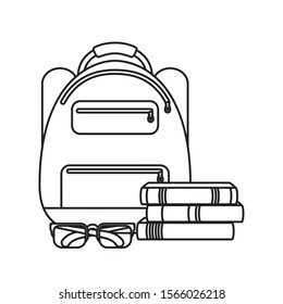 schoolbag supply with books and eyeglasses vector illustration design