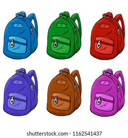Schoolbag. Vector illustration of a school backpack. Hand drawn set schoolbag.