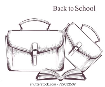 Schoolbag Vector line art. Back to school autumn background