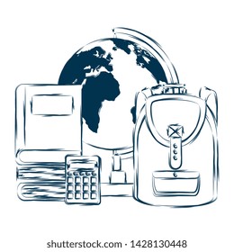schoolbag with world map and book