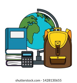 schoolbag with world map and book