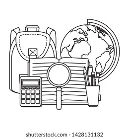 schoolbag with world map and book