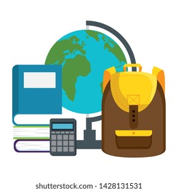 schoolbag with world map and book