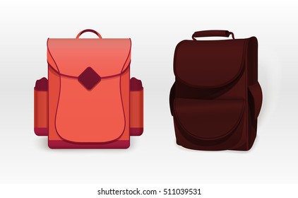 Schoolbags flat illustration. Bags for school. Hipster.Backpacks vector  set. Mock up
