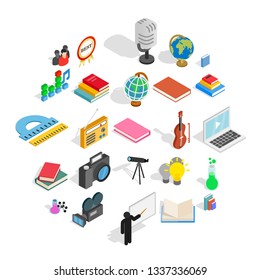 Schoolbook icons set. Isometric set of 25 schoolbook vector icons for web isolated on white background