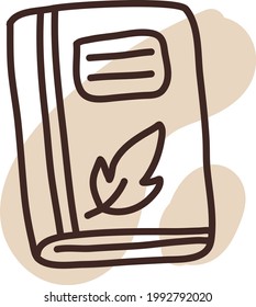 Schoolbook with a leaf, illustration, on a white background.