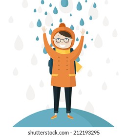 Schoolboy in the Autumn Rain