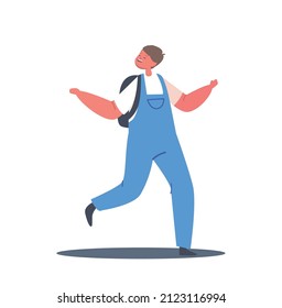 Schoolboy with Backpack Run, Kid Rejoice for Summer Holidays or Vacation. Happiness, Childhood and Freedom Concept. Happy Child, Young Pupil Movement, Youth, Fun. Cartoon People Vector Illustration,