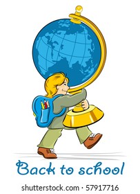 escolar con un gran globo va a la escuela