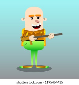 Schoolboy with a big gun. Vector cartoon character illustration.