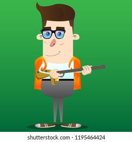 Schoolboy with a big gun. Vector cartoon character illustration.