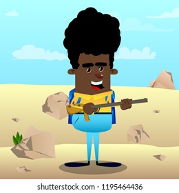 Schoolboy with a big gun. Vector cartoon character illustration.