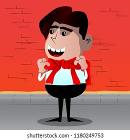 Schoolboy with big red tie. Vector cartoon character illustration.