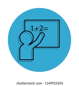 schoolboy at the blackboard icon. Element of school for mobile concept and web apps icon. Thin line icon with shadow in badge for website design and development, app development