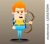 Schoolboy with bow and arrow. Vector cartoon character illustration.