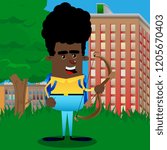 Schoolboy with bow and arrow. Vector cartoon character illustration.