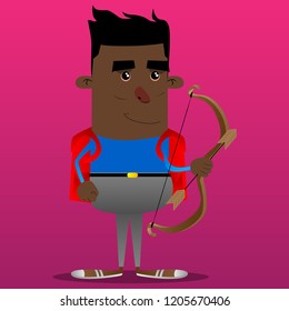 Schoolboy with bow and arrow. Vector cartoon character illustration.