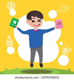 A schoolboy boy with textbooks