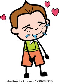 Schoolboy Cartoon Drooling In Love Character Design Illustration