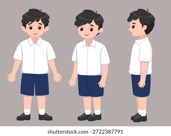 Diseño de personajes escolares en varias vistas	

