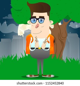 Schoolboy with clapping hands. Vector cartoon character illustration.