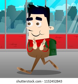 Schoolboy with clapping hands. Vector cartoon character illustration.
