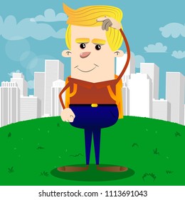 Schoolboy confused. Vector cartoon character illustration.