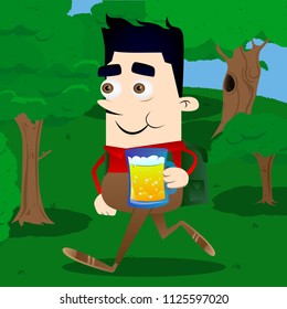 Schoolboy drinking beer. Vector cartoon character illustration.