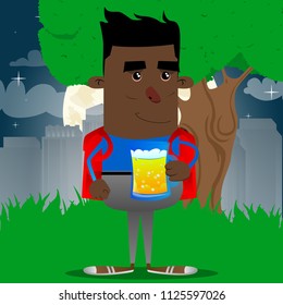 Schoolboy drinking beer. Vector cartoon character illustration.