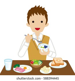 Schoolboy eating  Breakfast- Long Sleeved