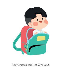 Aluno saindo de uma mochila educacional 