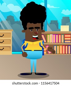 Schoolboy giving a hand. Vector cartoon character illustration.