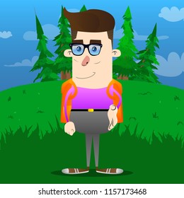 Schoolboy giving a hand. Vector cartoon character illustration.