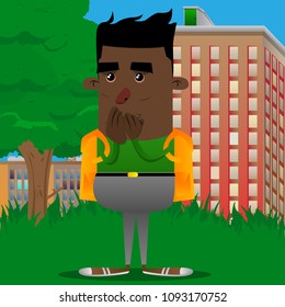 Schoolboy with hands over mouth. Vector cartoon character illustration.