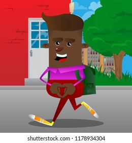 Schoolboy with heart shape hand gesture. Vector cartoon character illustration.