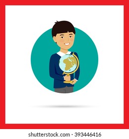 Schoolboy holding globe