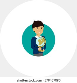 Schoolboy holding globe