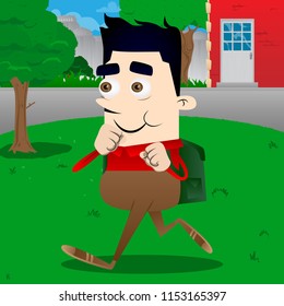 Schoolboy holding his fists in front of him ready to fight. Vector cartoon character illustration.