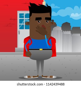 Schoolboy holding his nose because of a bad smell. Vector cartoon character illustration.