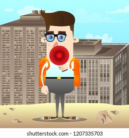 Schoolboy holding megaphone. Vector cartoon character illustration.