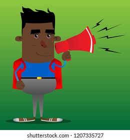 Schoolboy holding megaphone. Vector cartoon character illustration.