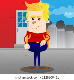 Schoolboy holding pencil. Vector cartoon character illustration.
