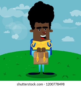 Schoolboy holding small suitcase. Vector cartoon character illustration.
